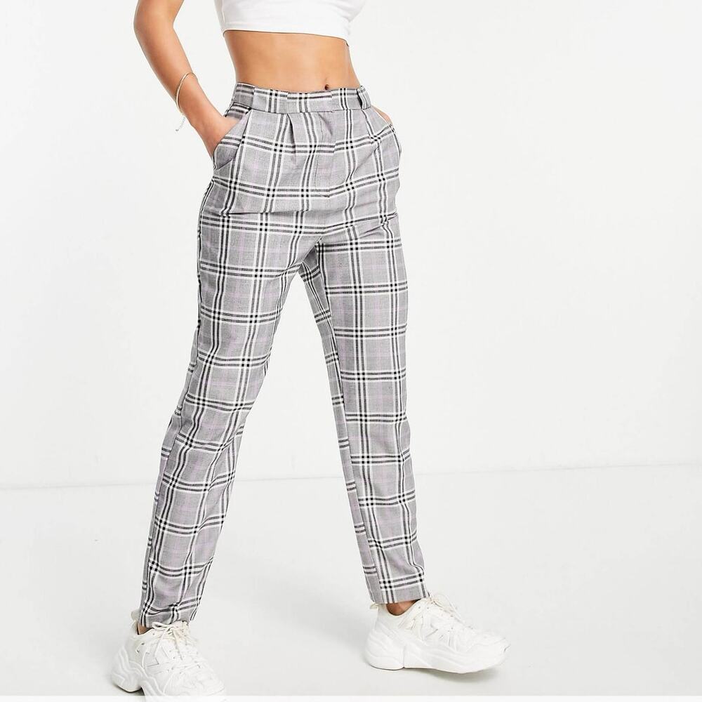 ASOS Design Smart Tapered Purple Pow Plaid Size 8